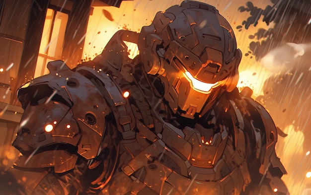 A knight clad in heavy steel armor of the future High quality illustration