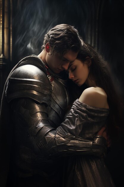 Knight Embracing Lady in Medieval Garb