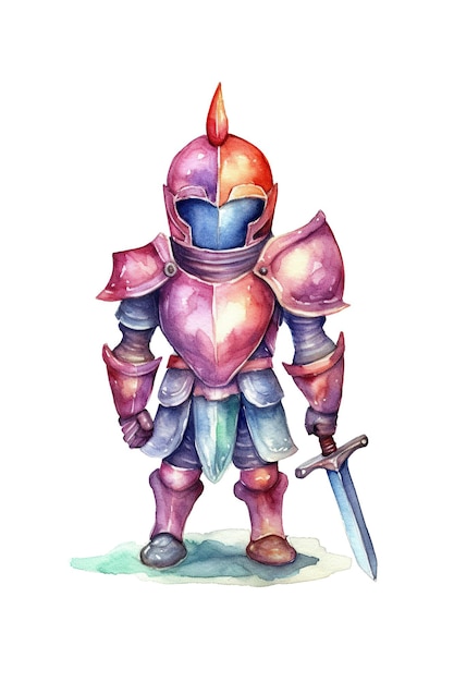 Knight in full armor watercolor clipart isolated on white background with Generative AI
