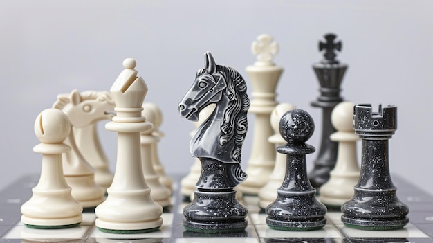 Photo knight horse chess stand on chessboard