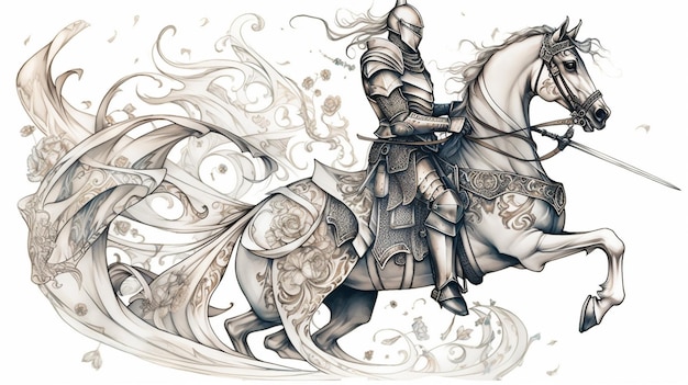 A knight on a horse with a splash of water.