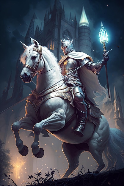 a knight on a horse with a sword and shield