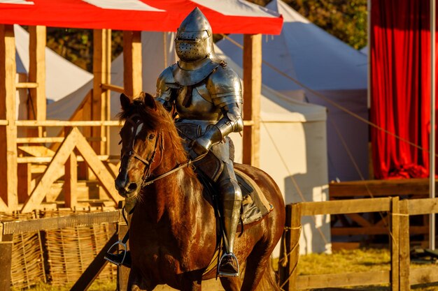 Knight in medieval armor on horseback. High quality photo