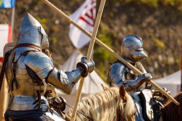 Knight in medieval armor on horseback. High quality photo