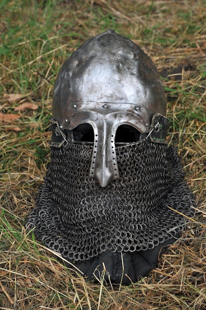 Knight\'s helmet for historical reconstructions of medieval\
battles knight armour