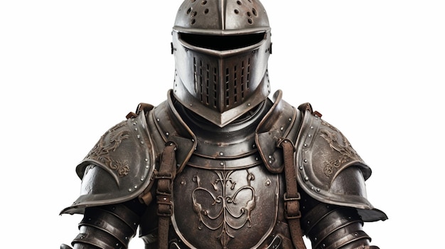 Photo a knight's helmet is shown against a white background.