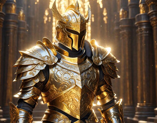 A knight in a shiny golden armor