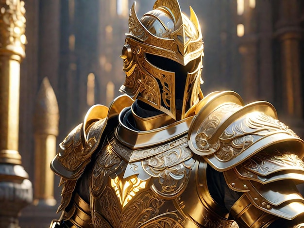 A knight in a shiny golden armor