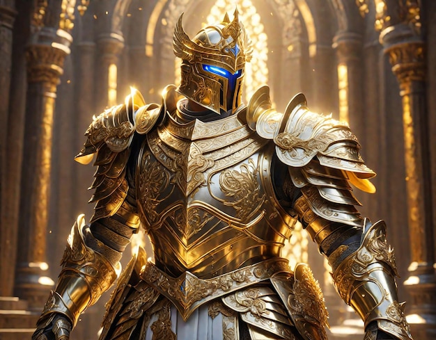 A knight in a shiny golden armor