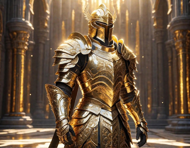 A knight in a shiny golden armor