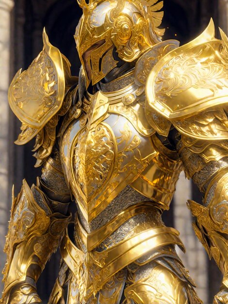 A knight in a shiny golden armor