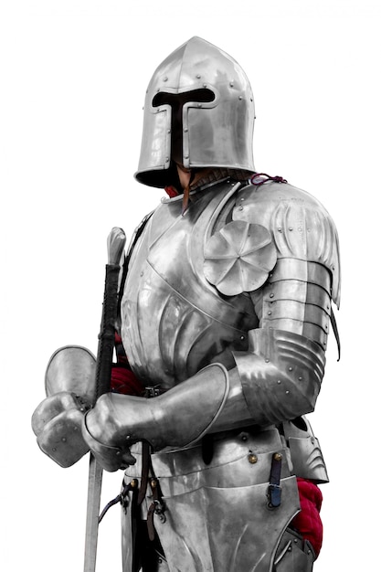 Knight in shiny metal armor. Reliable security and insurance.