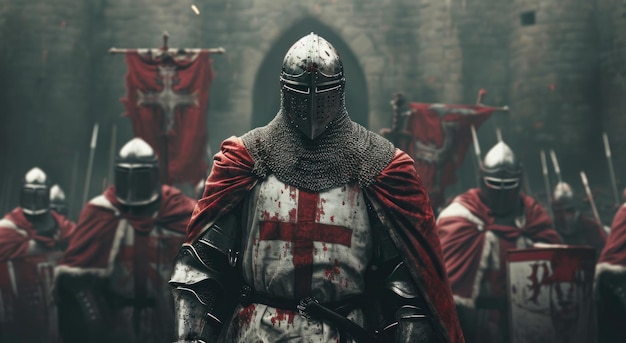 Фото Рыцарь стоит в замке с другими рыцарями