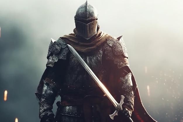 a knight standing at the moment of battle