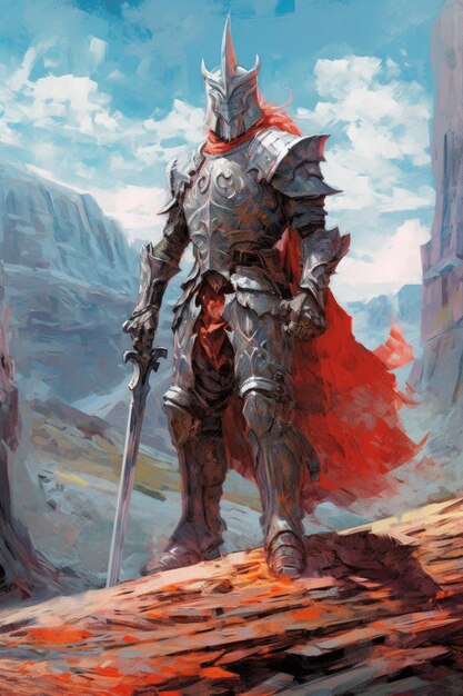 Knight standing in rock