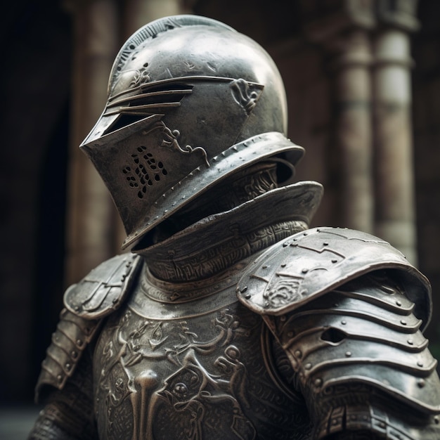 A knight wearing a helmet with the numbers 02 on it.