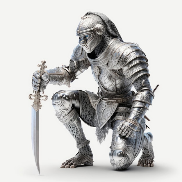 A knight with a sword and a helmet on