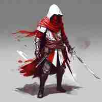 Photo a knight with a sword and a red cloth with a white cloth on it