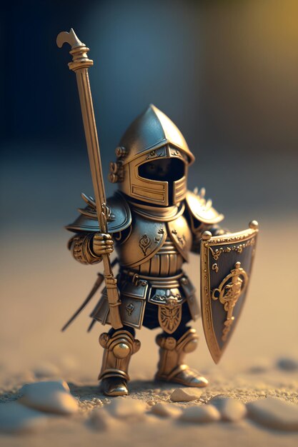 A knight with a sword and shield on it