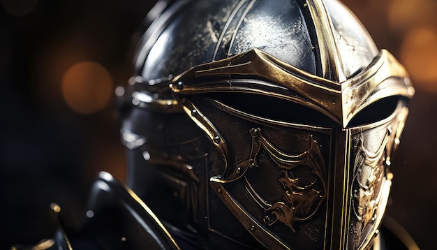 Photo knights helmet and armor on a black background