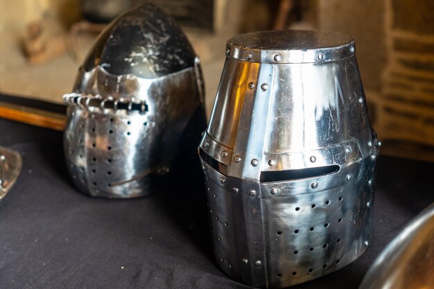 Knights and medieval armor in the castle of Fougeres. Brittany region, Ille et Vilaine department, France