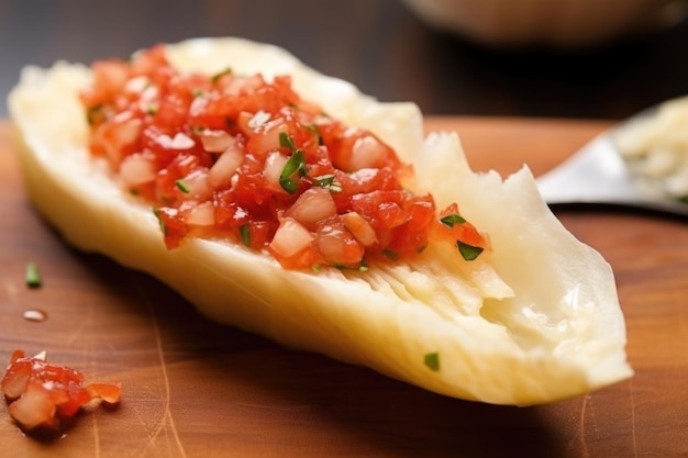 Knijp een vers teentje knoflook uit voor de bruschetta-topping