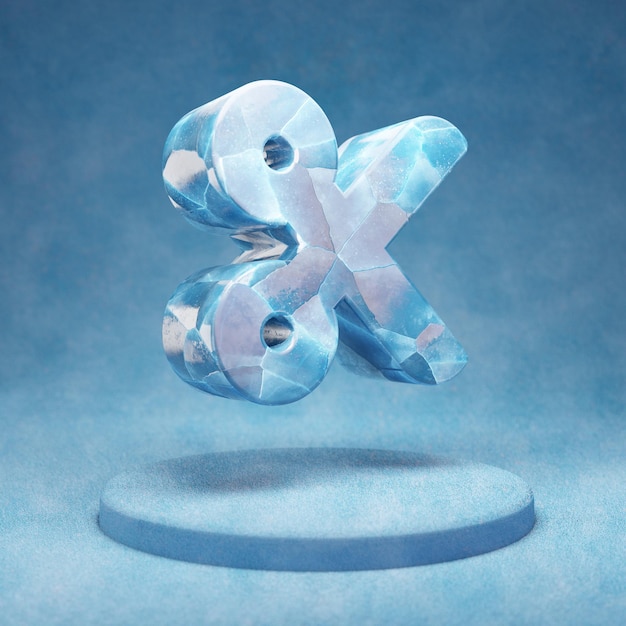 Knip pictogram. Gebarsten blauw Ice Cut-symbool op blauw sneeuwpodium. Social Media Icon voor website, presentatie, ontwerpsjabloon element. 3D render.