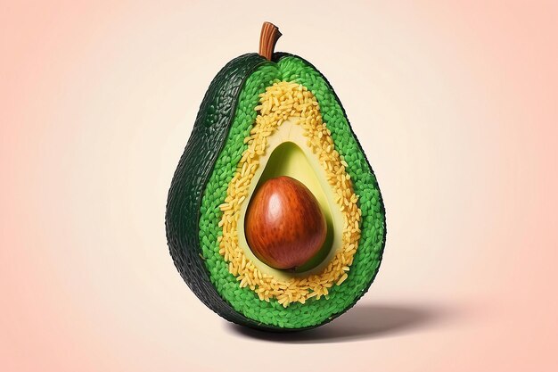 Photo knitted art illustration of avocado fruit shape filled with color