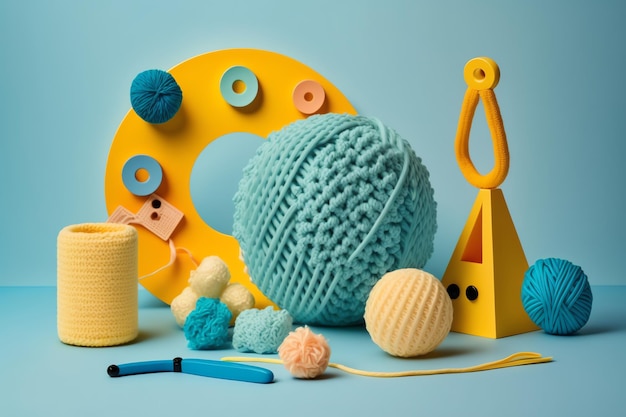 Knitted art illustration in the shape of a child play playground baby play pastel color