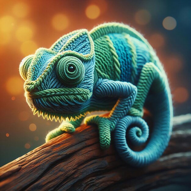 Knitted Chameleon in Futuristic Style AI Generated