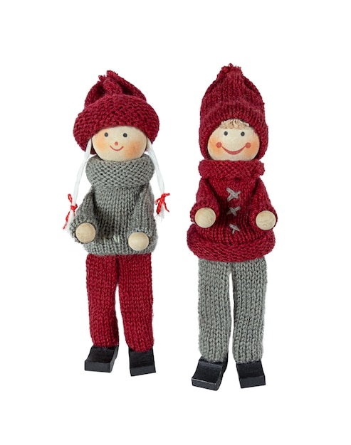 Knitted Christmas dolls of girl and boy isolated on white