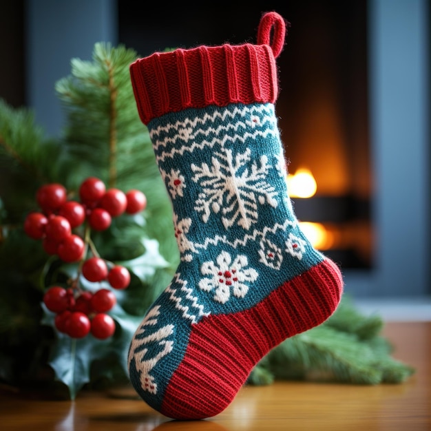 knitted Christmas stocking with a festive design