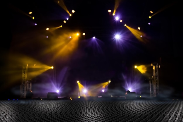 Knitted Cotton Fabric Table with light bokeh in concert blur background