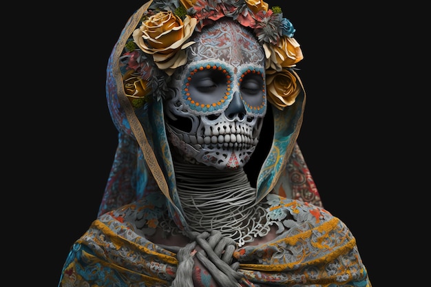 니트 죽음의 베일 전신 dia de los muertos.