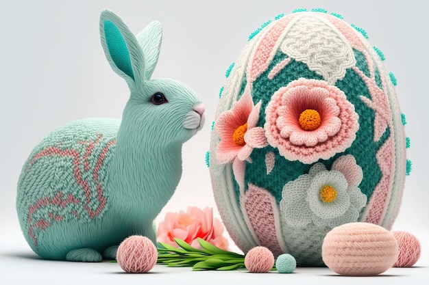 Knitted Easter bunny with egg