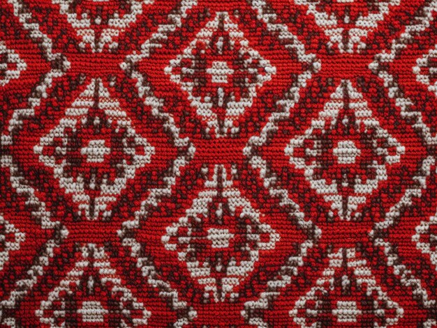 Foto tessuto a maglia texture jacquard con disegno geometrico rosso motivo a crocchetto in mosaico