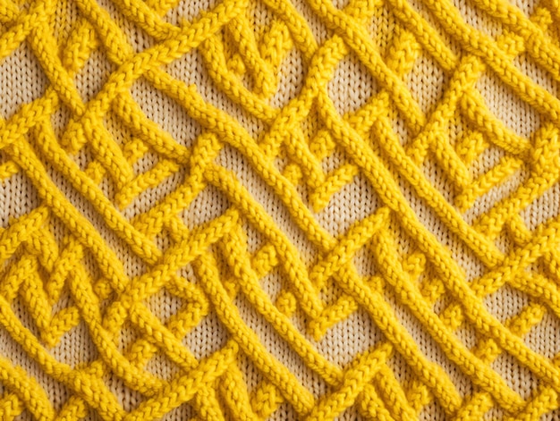 Knitted fabric jacquard texture with yellow geometric design mosaic crochet pattern