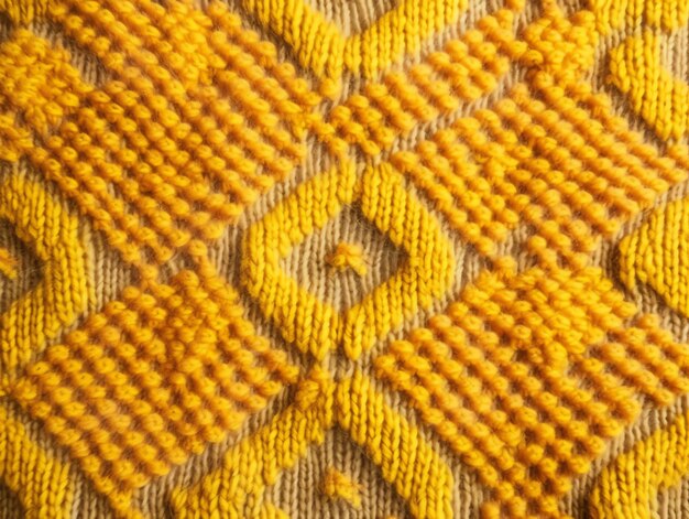 Knitted fabric jacquard texture with yellow geometric design mosaic crochet pattern