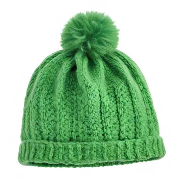 사진 색 바탕에 고립 된 뜨개질 녹색 모자 폼폰 모자