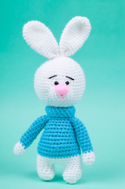 Photo knitted small rabbits handmade