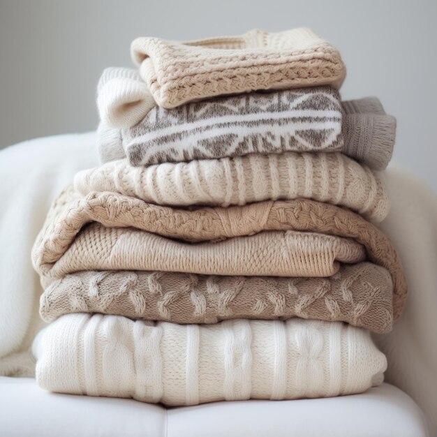 knitted sweaters in white grey and beige