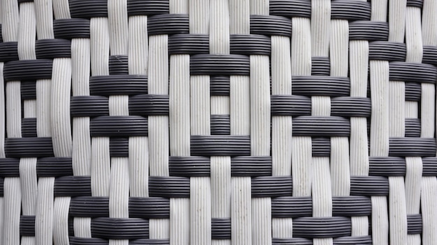 Knitted synthetic rattan material with traditional black and white texture for wallpaper and background