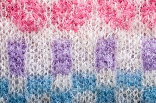 Knitted texture. Pattern fabric made of wool. Background, copy space