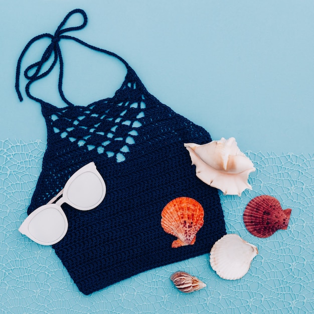 Knitted top. Beach hippy style. Minimal trend