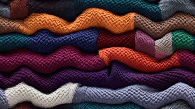 Photo knitted wool sweaters in various earthy tones to form seamless pattern seamless wallpaper