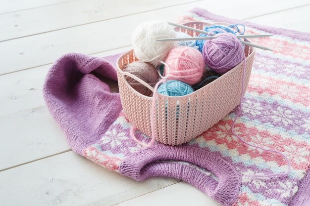 Photo knitten things with home organizers colored baskets with handmade accessories