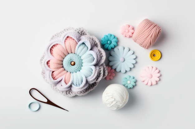 Knitting art children pastel color flower