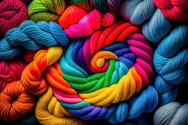 Knitting threads in rainbow colors Generative AI Generative AI