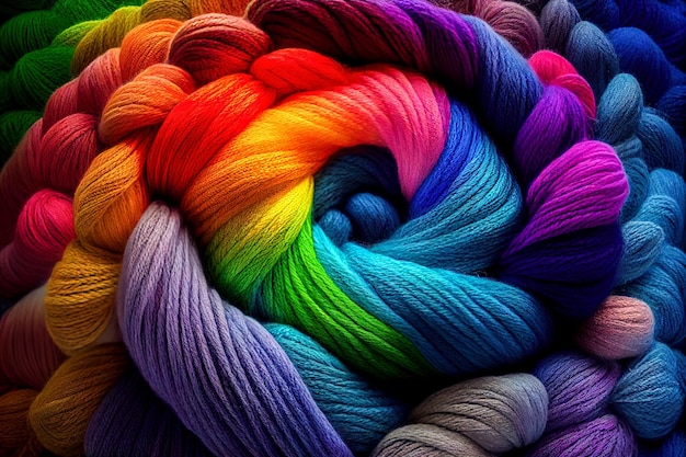 Knitting threads in rainbow colors Generative AI Generative AI