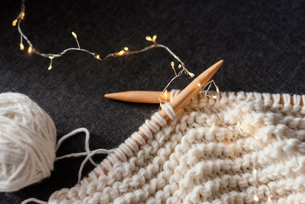 Knitting tools close up